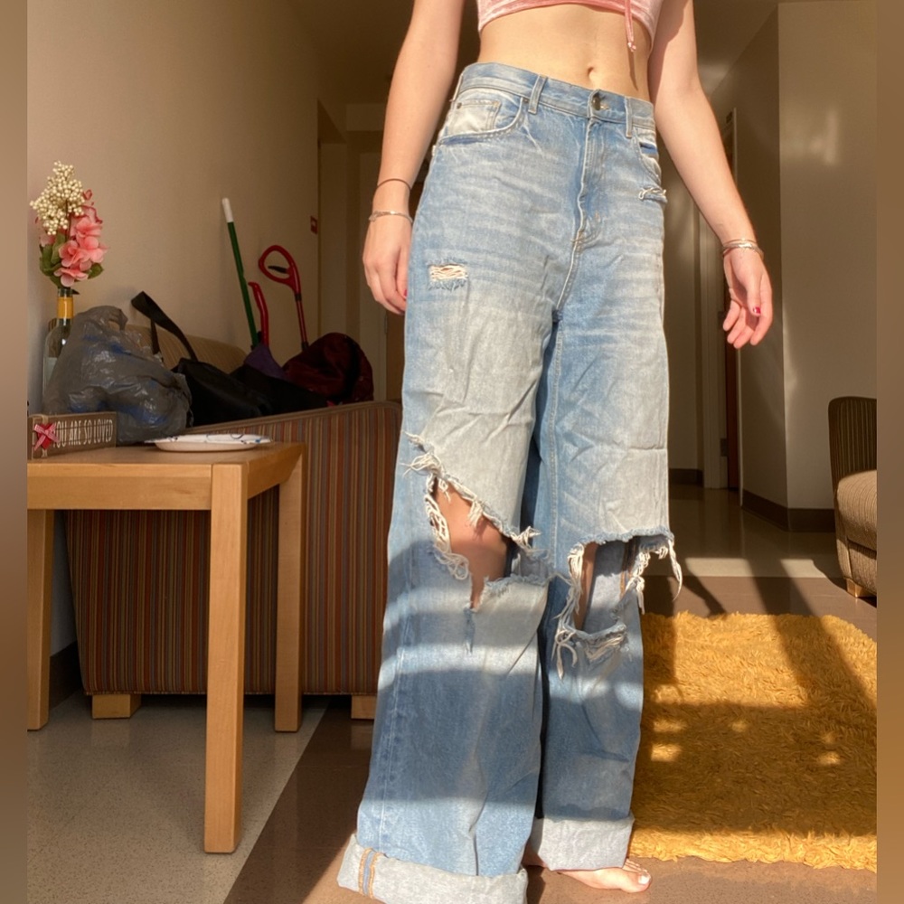 urban outfitters high rise wide leg ripped jeans